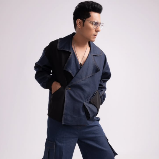 RANDEEP HOODA IN QUASAR OVERSIZED DENIM JACET SET
