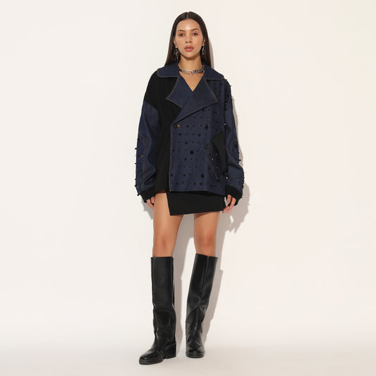 QUASAR EMBROIDERED OVERSIZED DENIM JACKET