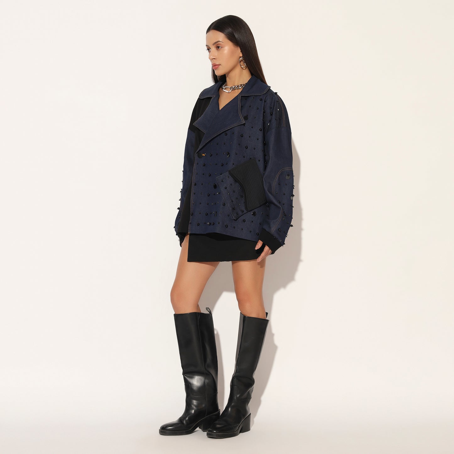 QUASAR EMBROIDERED OVERSIZED DENIM JACKET